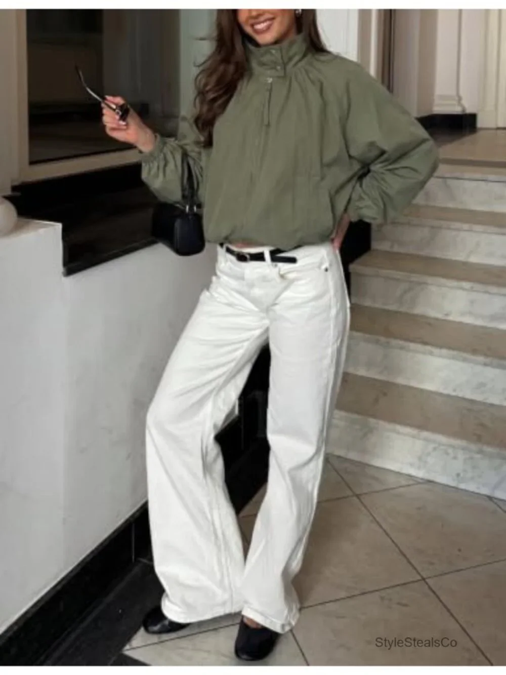 Oversized Funnel Neck Trench Coat with Zip Front and Snap Button